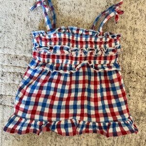 Girls' Red, White & Blue Gingham Ruffle Tank Top / Dress